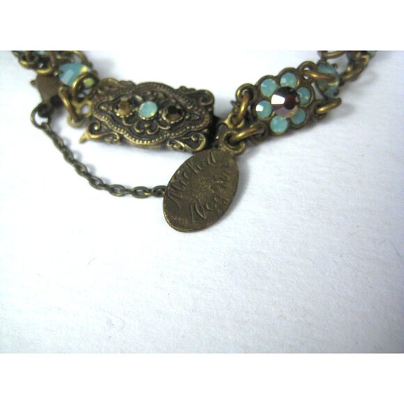 Michal Negrin Bronze Chain Bracelet Flower Swarovski AB Crystals Victorian Reviv - Picture 3 of 8